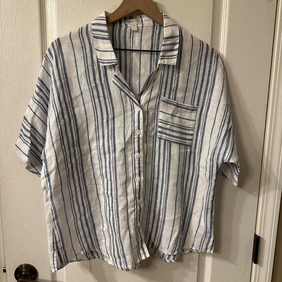 Garnet Hill | Womens 16 XL 100% Linen Stripe Button Up Top Coastal Grandma Camp - Picture 1 of 7
